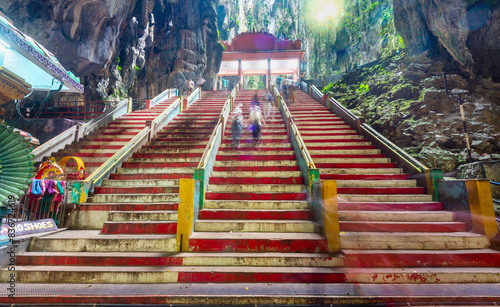 Photography Stairway leading down into interior of Batu Caves,and Hindu temple inside,Kuala Lumpur,Malaysia
