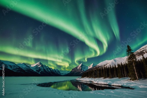 Northern lights and Aurora borealis in the sky photo