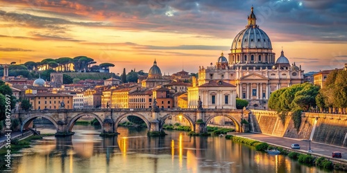 Vatican City Holy See, a peaceful view of St. Peter's Basilica and Vatican City skyline