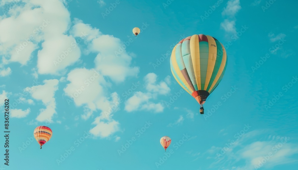 Obraz premium Blue Skies and Bright Colors: A Spectacular Display of Hot Air Balloons