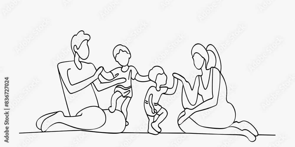 Simple Line Drawing of Family Simple Line Drawing of Family