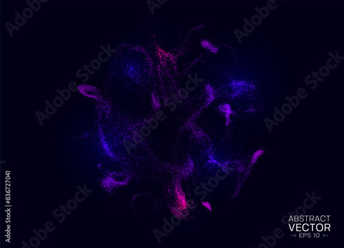Dynamic form made of particles. Glowing 3d futuristic shape. Vector illustration.