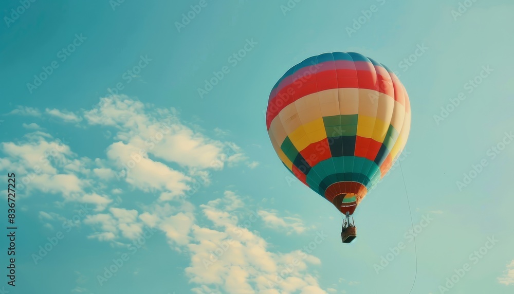Fototapeta premium Vibrant Skies: A 7:4 Adventure with Colorful Airballoons