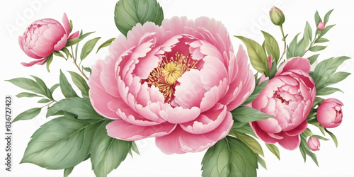 Pink flower peony isolated on white background