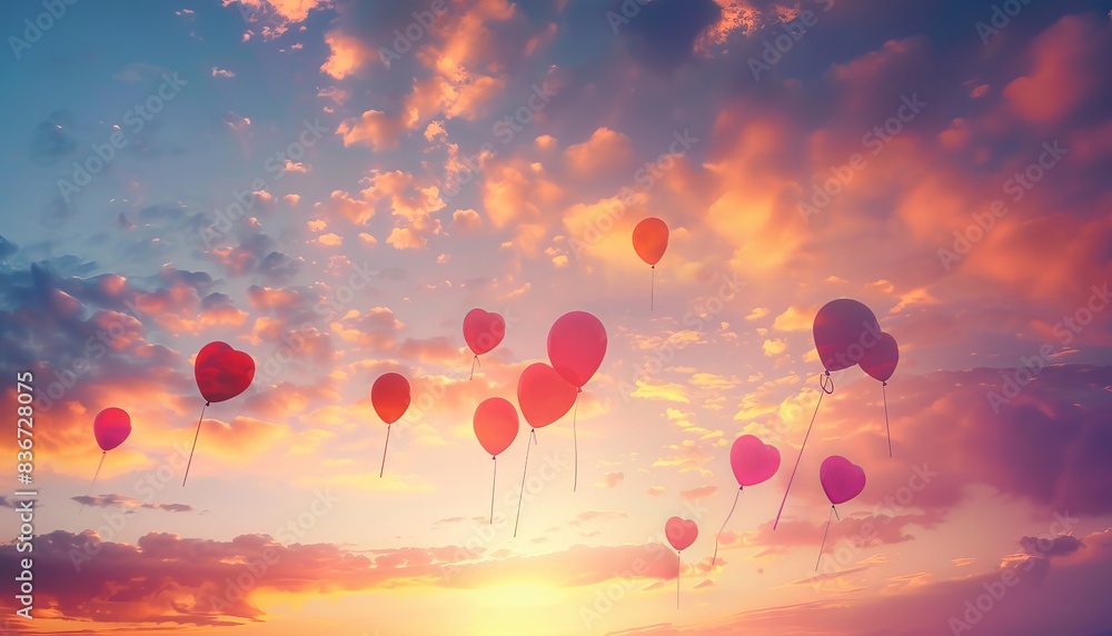 Vibrant Sunset: A Spectacle of Colorful Balloons in the Sky Vibrant Sunset: A Spectacle of Colorful Balloons in the Sky