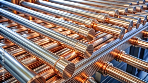 Fragment of a galvanic line with copper, nickel, and chrome plating steel metal products , galvanic, plating, steel, metal, production, process, copper, nickel, chrome, fragment, line photo