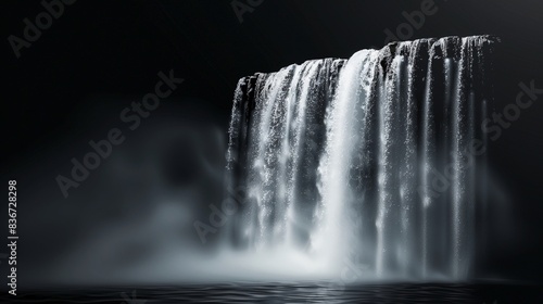 Waterfall against a black background  hyper realistic depiction of a waterfall