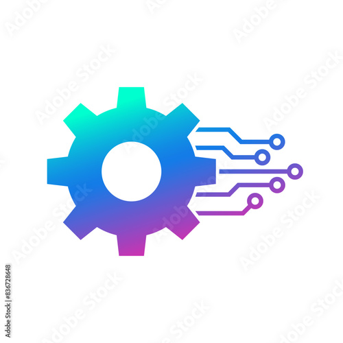 Gear with circuit board icon, Smart AI Cogwheel engineering technological concept, Digital technology, Vector illustration