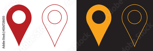 Location icon set, Map pin place marker. location pointer icon symbol in flat style. Red Location pin icon, Navigation sign.  isolated on white and black background. EPS 10/AI	
