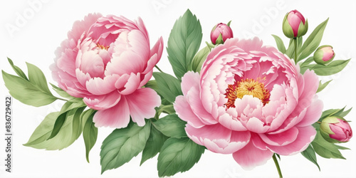 Pink flower peony isolated on white background