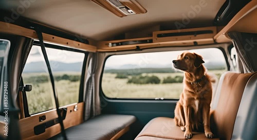 Dog in a road trip camper van.