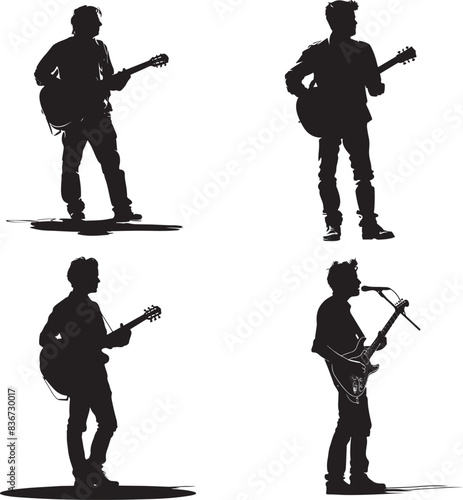 Vector silhouette of a musician standing black color isolated on white background