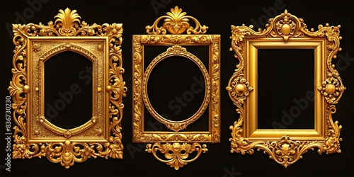 Set of elegant golden frames isolated on background, ideal for adding a touch of luxury to your design projects