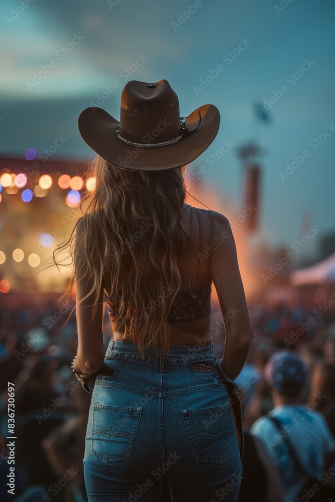 Woman in hat at country music festival Woman in hat at country music festival