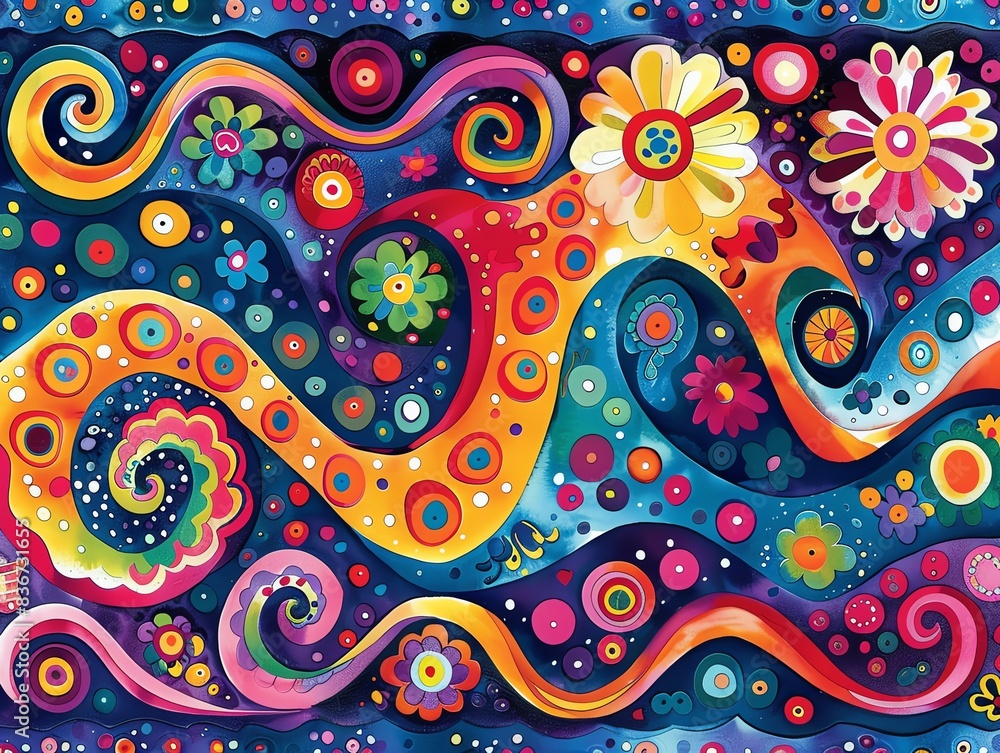 Abstract colorful swirls and flowers on a dark background. Abstract colorful swirls and flowers on a dark background.