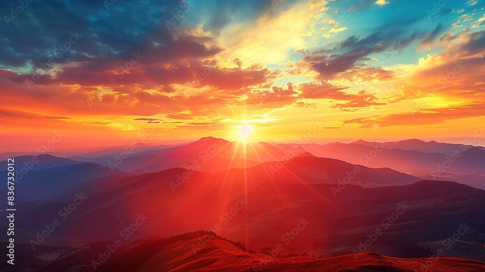 Sunset over mountain range