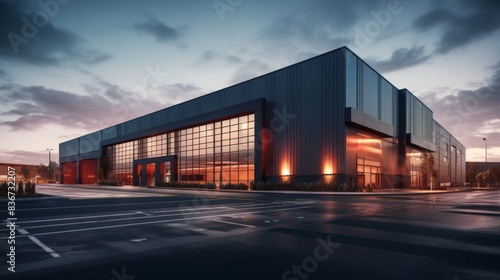 Modern logistics warehouse illuminated
