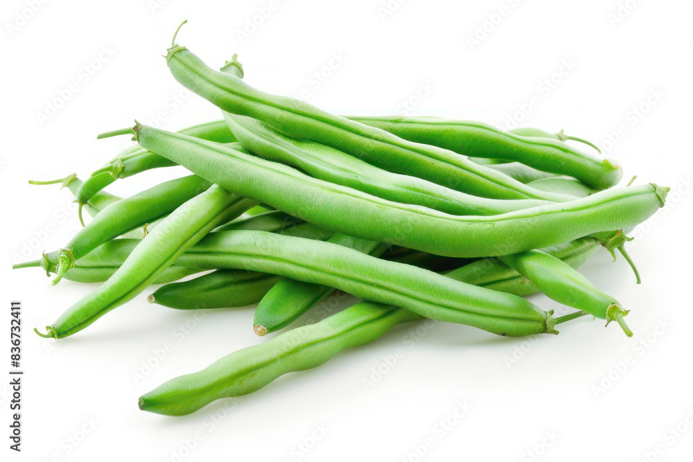 Fresh Green Beans on True White Background with Crisp Details and Smooth Green Texture Fresh Green Beans on True White Background with Crisp Details and Smooth Green Texture