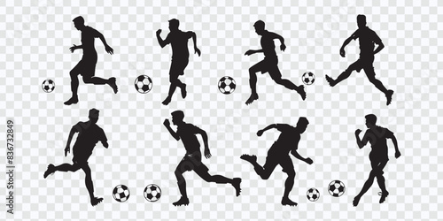  "Dynamic Soccer Player Silhouettes: Vector Style Black Figures on White Background"