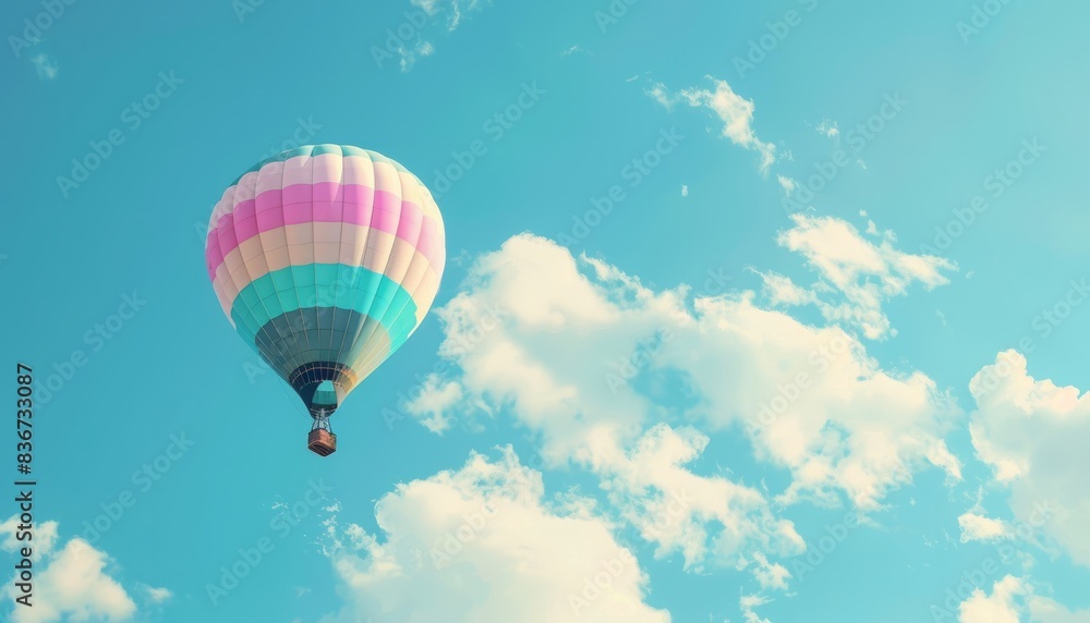 Circling the Clouds: A Vibrant Hot Air Balloon Soars in the Sky Circling the Clouds: A Vibrant Hot Air Balloon Soars in the Sky