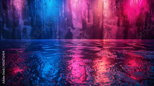 Wet surface with colorful light photo