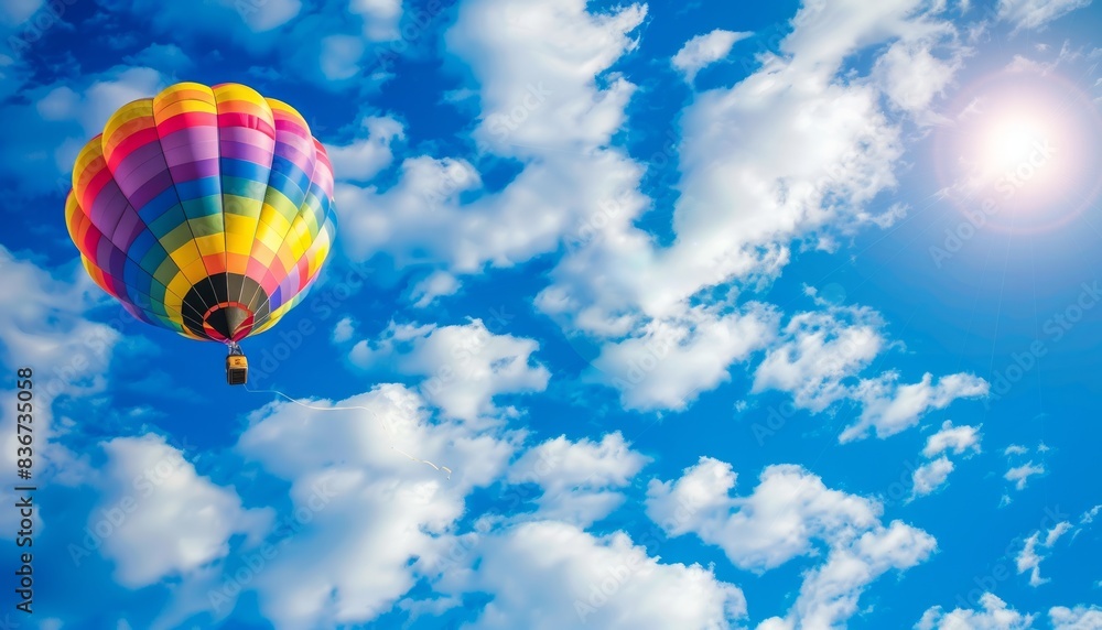 Fototapeta premium Vibrant Hot Air Balloon Soaring under a Sunny Sky