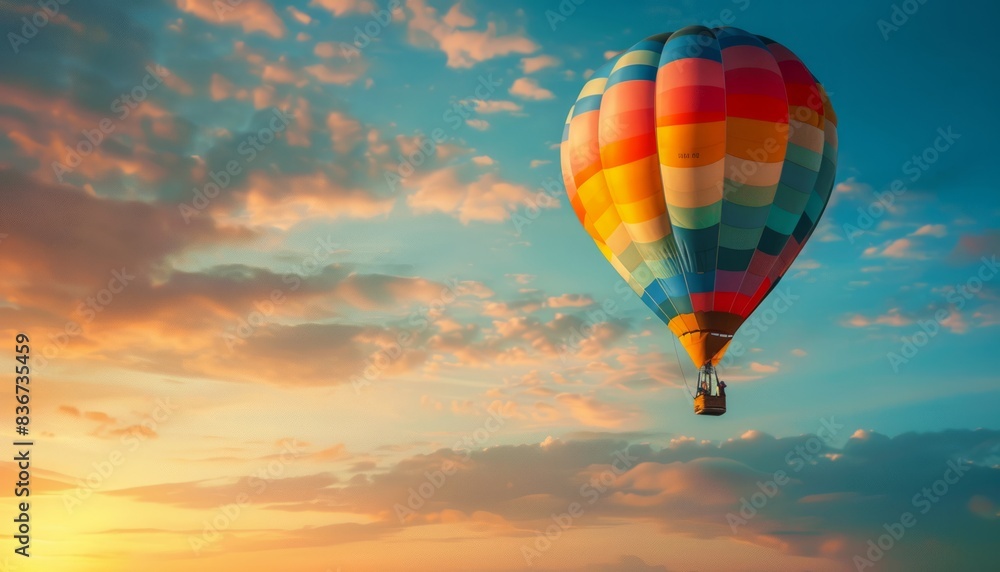 Obraz premium Vibrant Morning Skies: The Colorful Hot Air Balloon at Sunrise