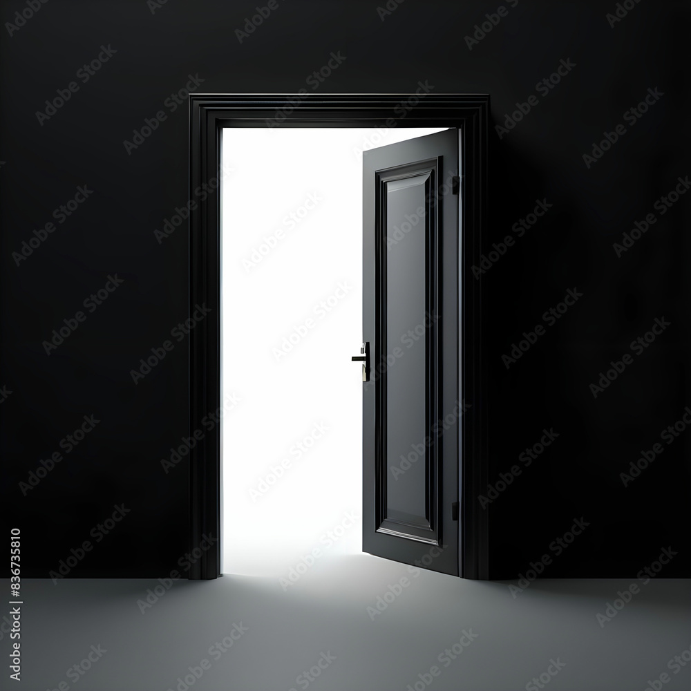 a startling contrast of an open door and its black interior frame standing in stark isolation again a startling contrast of an open door and its black interior frame standing in stark isolation again