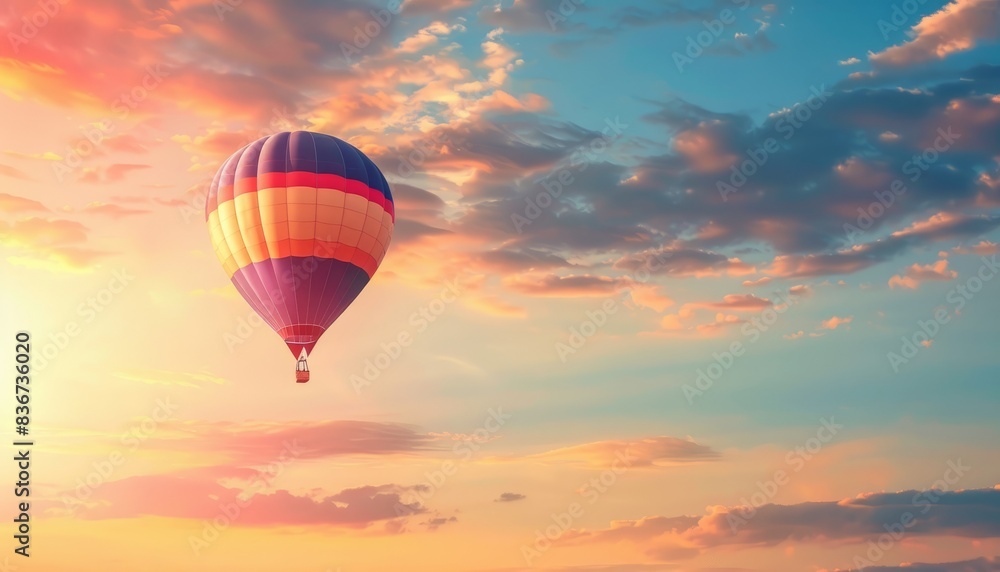 Fototapeta premium Vivid Sunrise Journey: A Colorful Hot Air Balloon Adventure