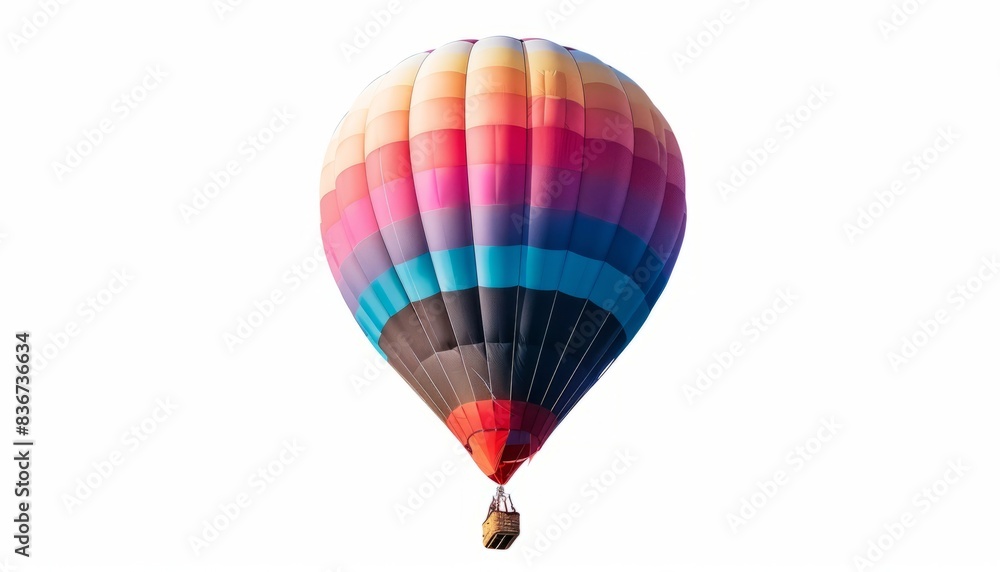Fototapeta premium Vibrant Solo Voyage: Hot Air Balloon Soaring on White Background