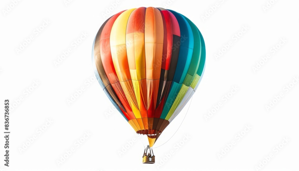 Fototapeta premium Floating High: Vibrant Hot Air Balloon Soaring in Solitude on White Background
