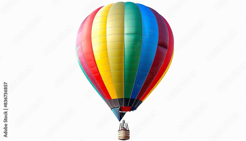 Fototapeta premium Vibrant Hot Air Balloon Soaring in Solitude on White Background - AR 7:4