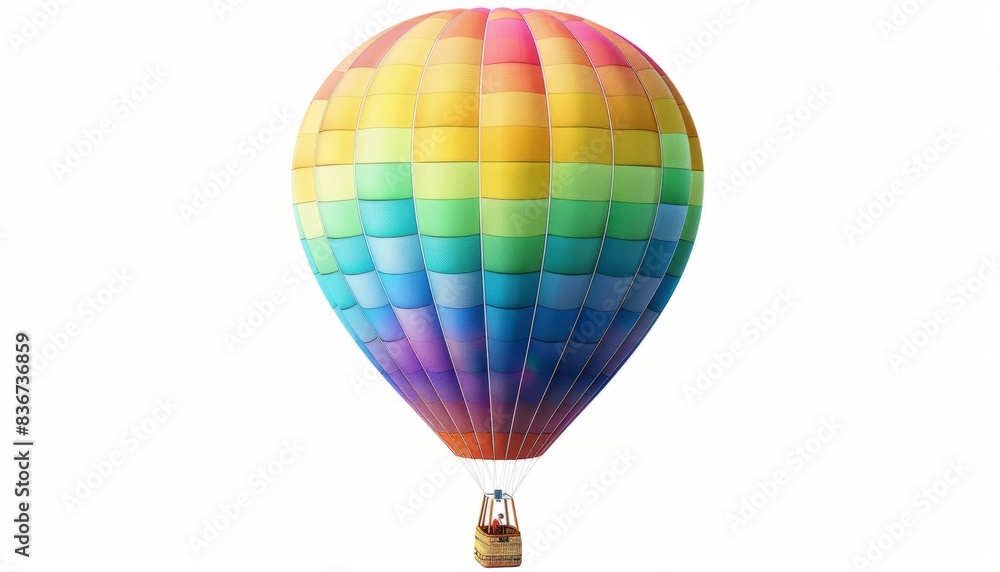 Fototapeta premium Vibrant Hot Air Balloon Soaring against a White Canvas - AR 7:4