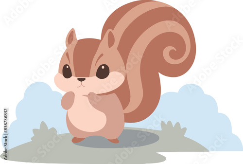 a squirrel is sitting on the ground with its paw up