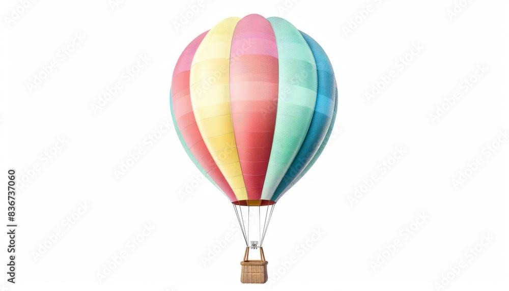 Naklejka premium Vibrant Hot Air Balloon Soaring Against White Canvas --ar 7:4