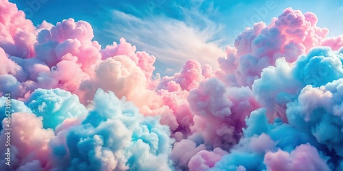 Fluffy baby pink and blue pastel cotton candy clouds in the sky, clouds, sky, pastel, cotton candy, background, fluffy, baby pink, blue, dreamy, soft, peaceful, serene, ethereal, whimsical © tammanoon