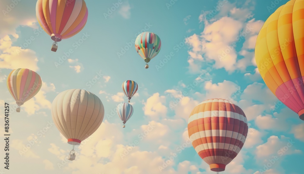 A stunning display of vibrant hot air balloons soaring high in the sky A stunning display of vibrant hot air balloons soaring high in the sky