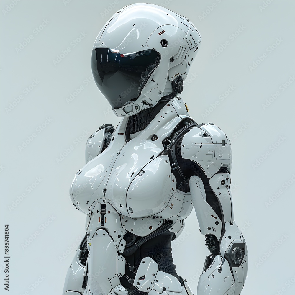 Futuristic Figure with Precise Mechanical Design and Minimalist Synthetic Textures Futuristic Figure with Precise Mechanical Design and Minimalist Synthetic Textures