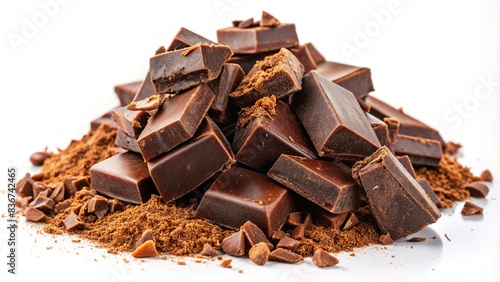 Pile of chopped, milled chocolate isolated on background , chocolate, chopped, milled, pile, isolated, background, cocoa, sweet, dessert, ingredient, delicious, confectionery, gourmet, brown