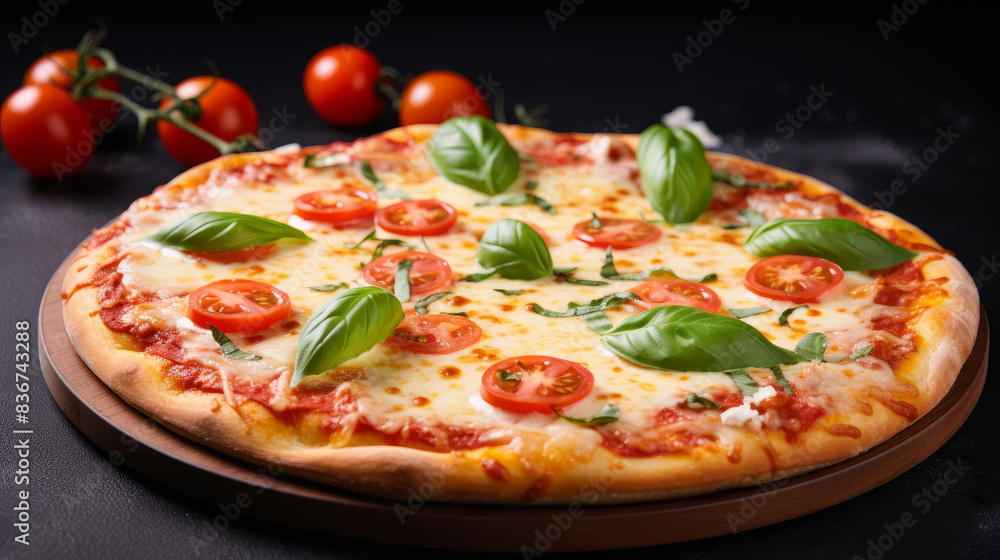 margherita italian pizza on black background margherita italian pizza on black background