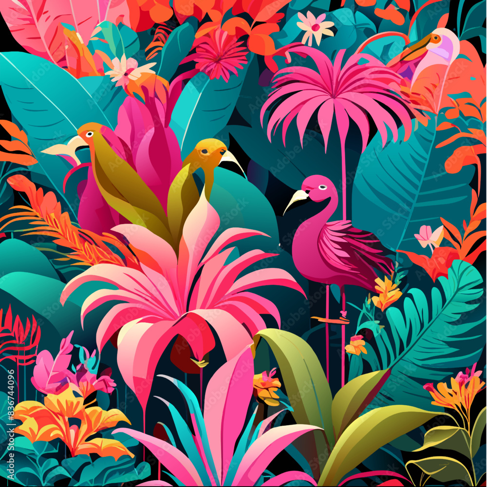 Fototapeta premium Spring floral vector pattern with abstract flower and leaf shapes for nature-inspired design