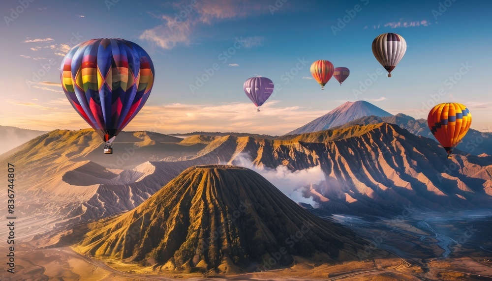 Vibrant Balloons Soar above Mount Bromo Volcano in Indonesia's National Park Vibrant Balloons Soar above Mount Bromo Volcano in Indonesia's National Park