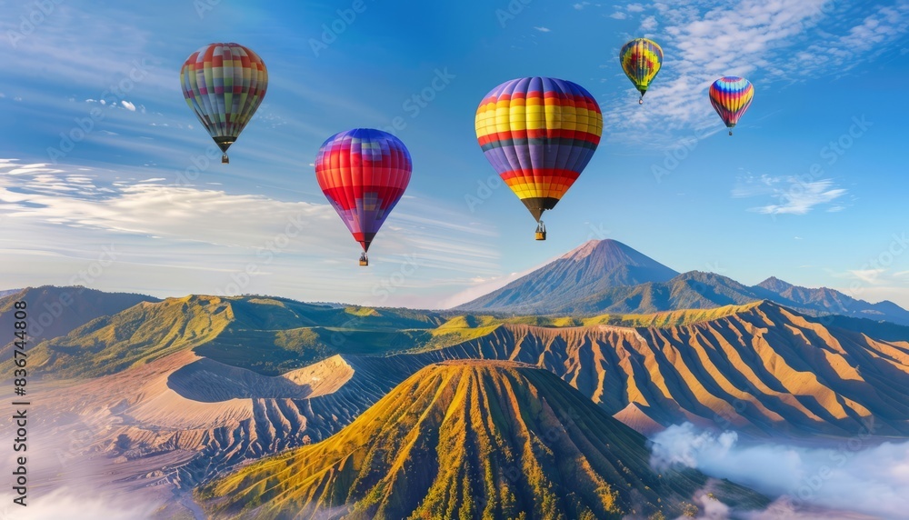 Fototapeta premium Breathtaking Beauty: Hot Air Balloons Soar over Mount Bromo in Indonesia