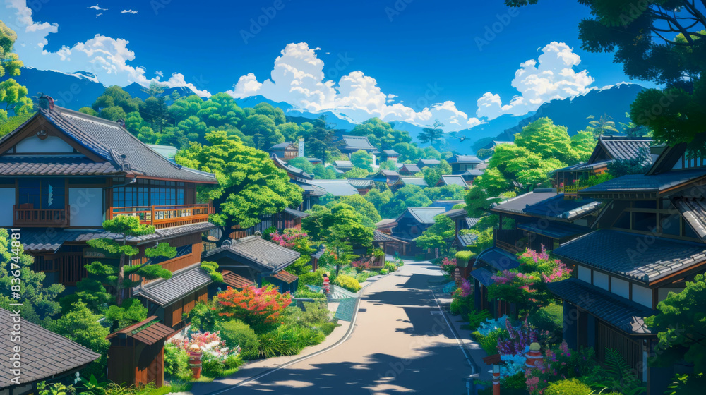 Fototapeta premium Japanese village in anime style