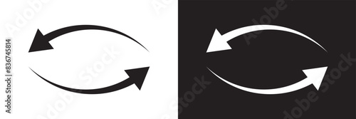 Refresh icon set. Arrow rotation circle. Sync repeat and reload arrow icon. white and black recycling, recycle icon with two arrows.  isolated on white and black background. EPS 10/AI	
