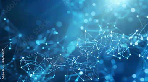 dynamic web of interconnected dots and lines on vibrant blue. technology and communication network illustration. generative ai