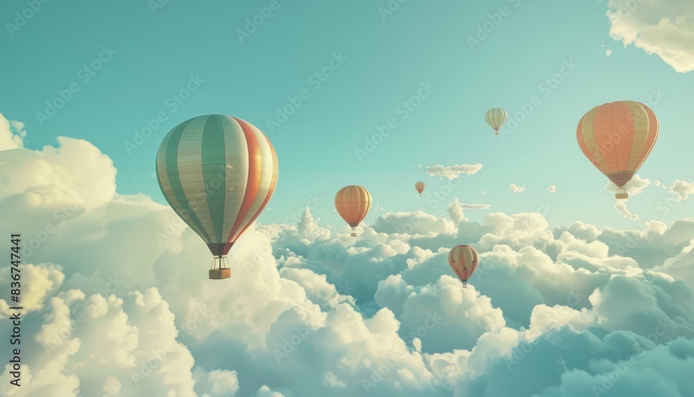 Obraz premium Vibrant Views: Hot Air Balloons Soaring Amongst the Clouds