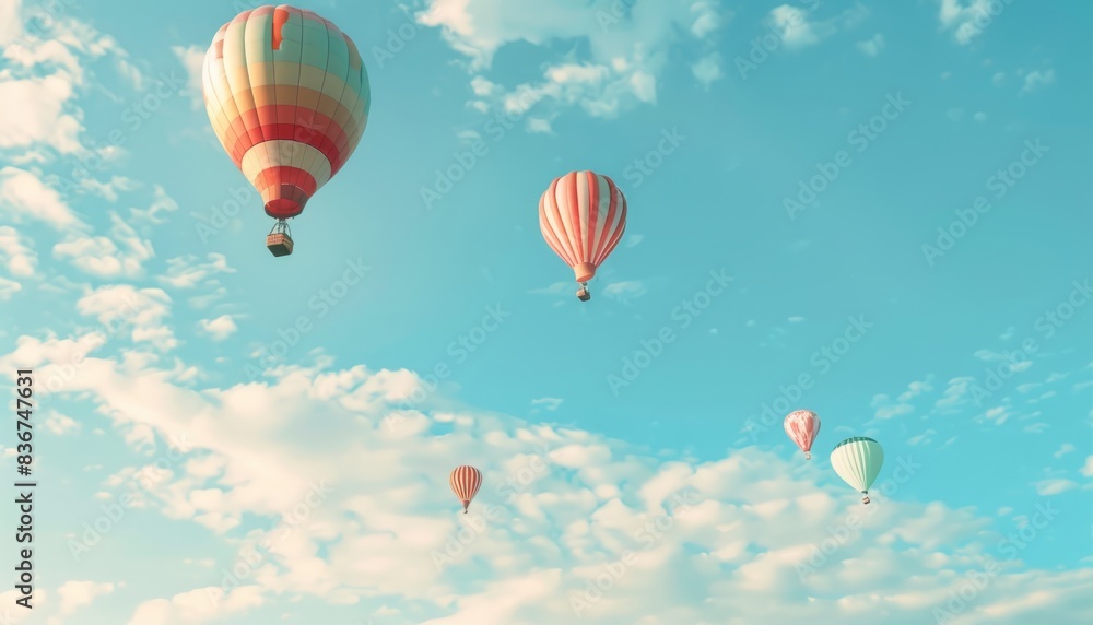 Fototapeta premium Vibrant Visions: Hot Air Balloons Soaring in the Blue Sky