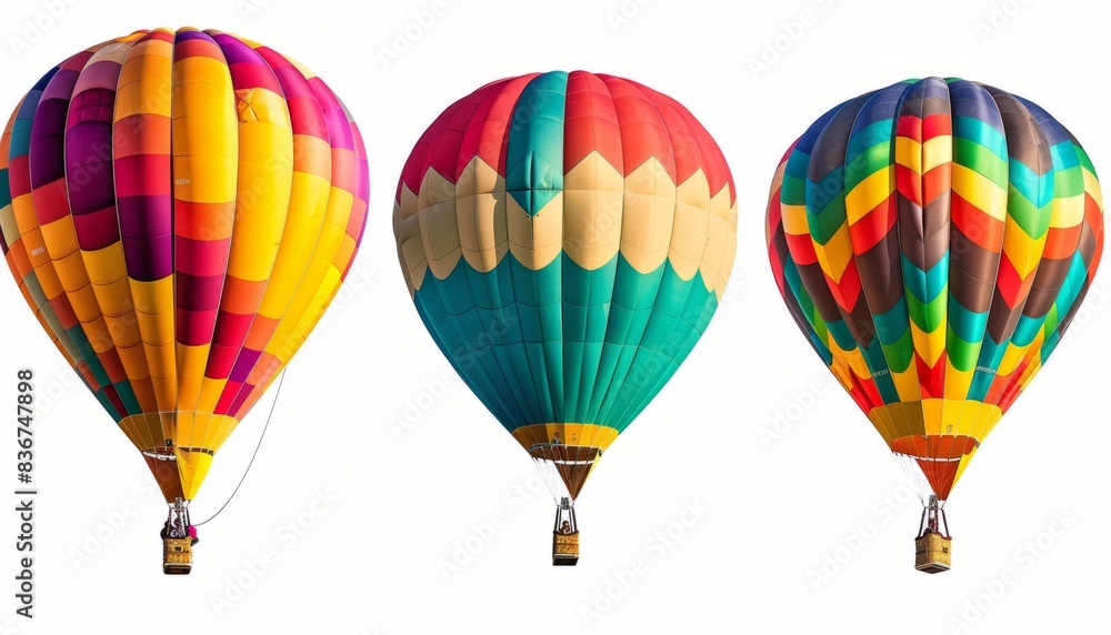 Obraz premium Vibrant Hot Air Balloons Soaring against a White Sky - AR 7:4