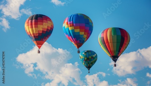 Vibrant Ascension: Colorful Hot Air Balloons Soaring in the Sky at 7:4 © Paulius